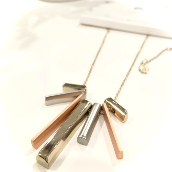 Ann Taylor LOFT Tri Color Stick Metals Pendant Necklace NWT 39 - Picture 1 of 6